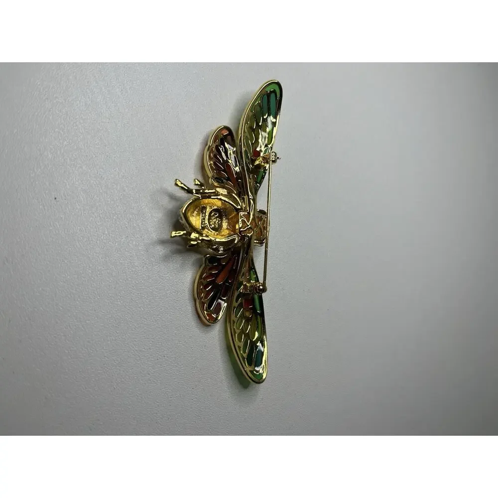 VTG Joan Rivers Stained Glass Crystal Plique-a-Jour Cicada Bug Brooch Pin